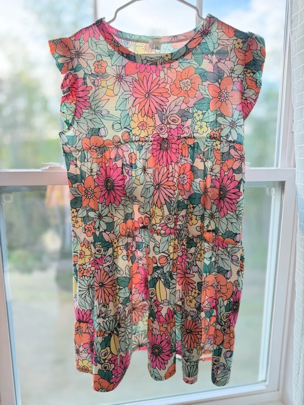 7th Ray Mod Floral Tiered Babydoll Mini Dress Stretch Size Large Made In USA
